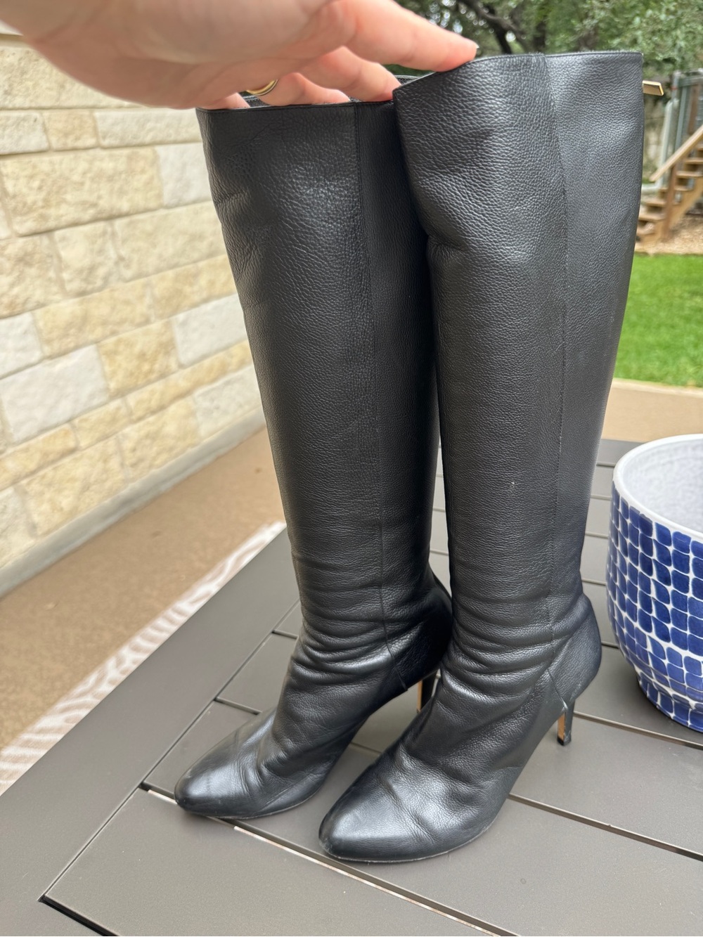 Jimmy Choo Black Leather Knee-High Pointed Toe Boots